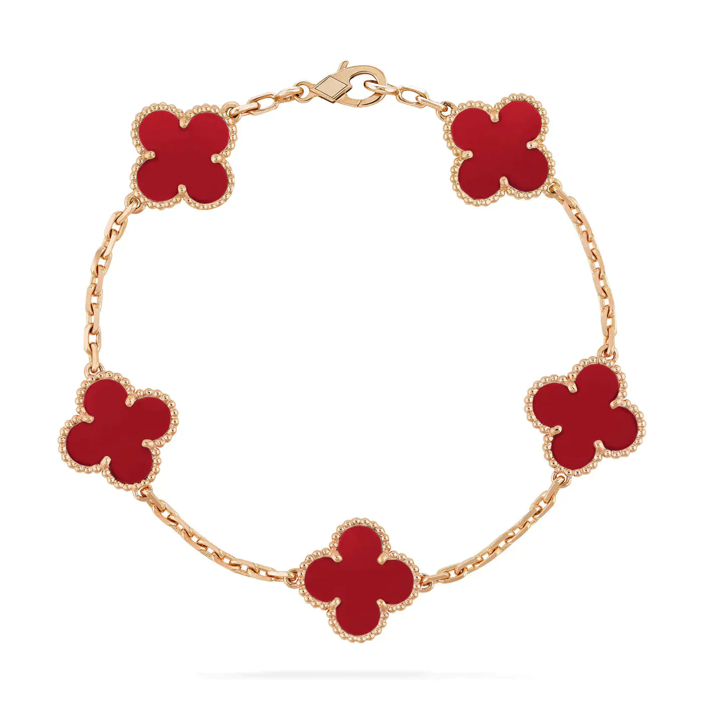 [Vicky]CLOVER 5 MOTIFS RED AGATE  BRACELET