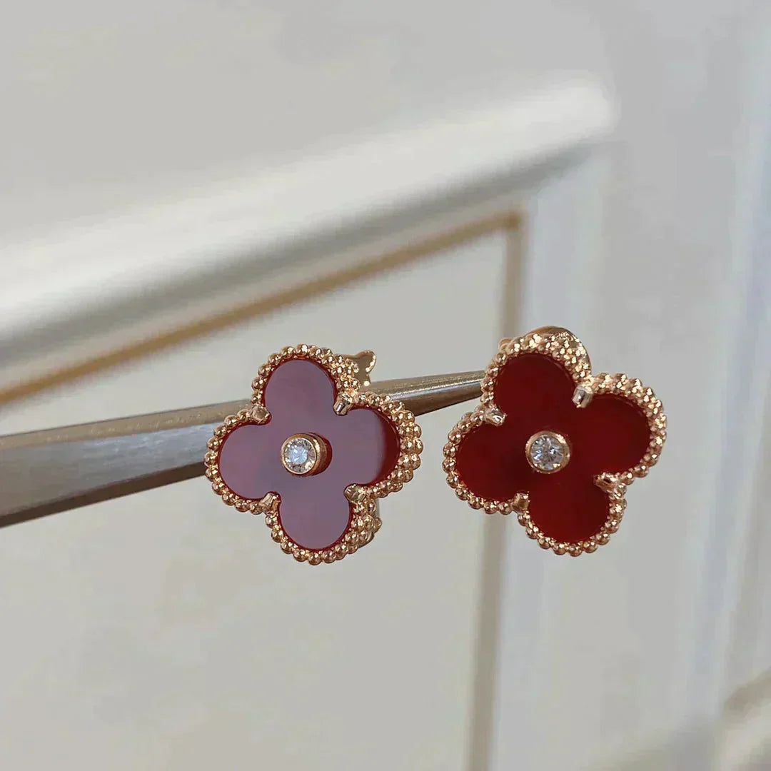 [Vicky]CLOVER MEDIUM 1 MOTIFS CARNELIAN  DIAMOND earrings