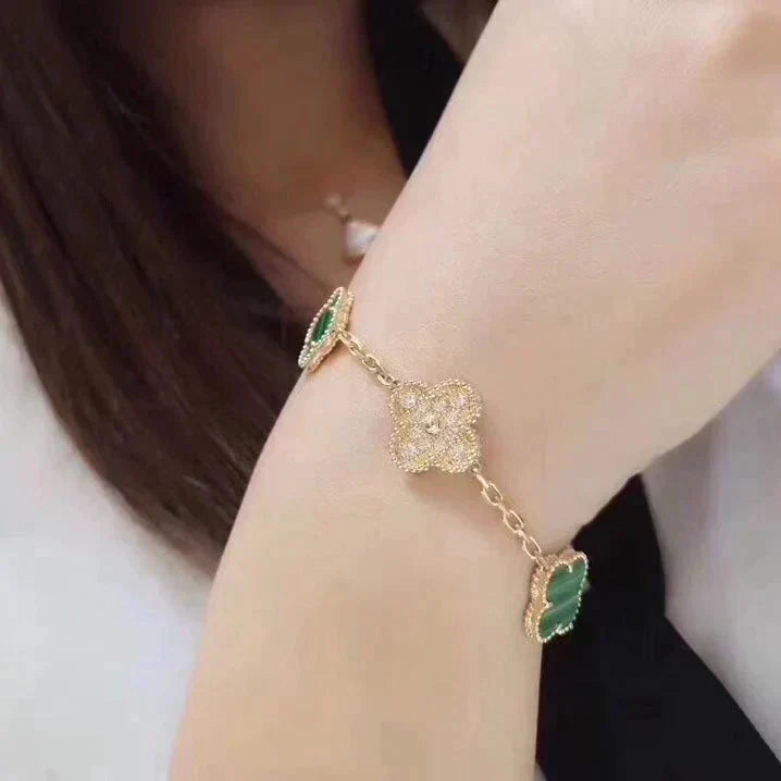 [Vicky]CLOVER  5 MOTIF MALACHITE DIAMOND BRACELET