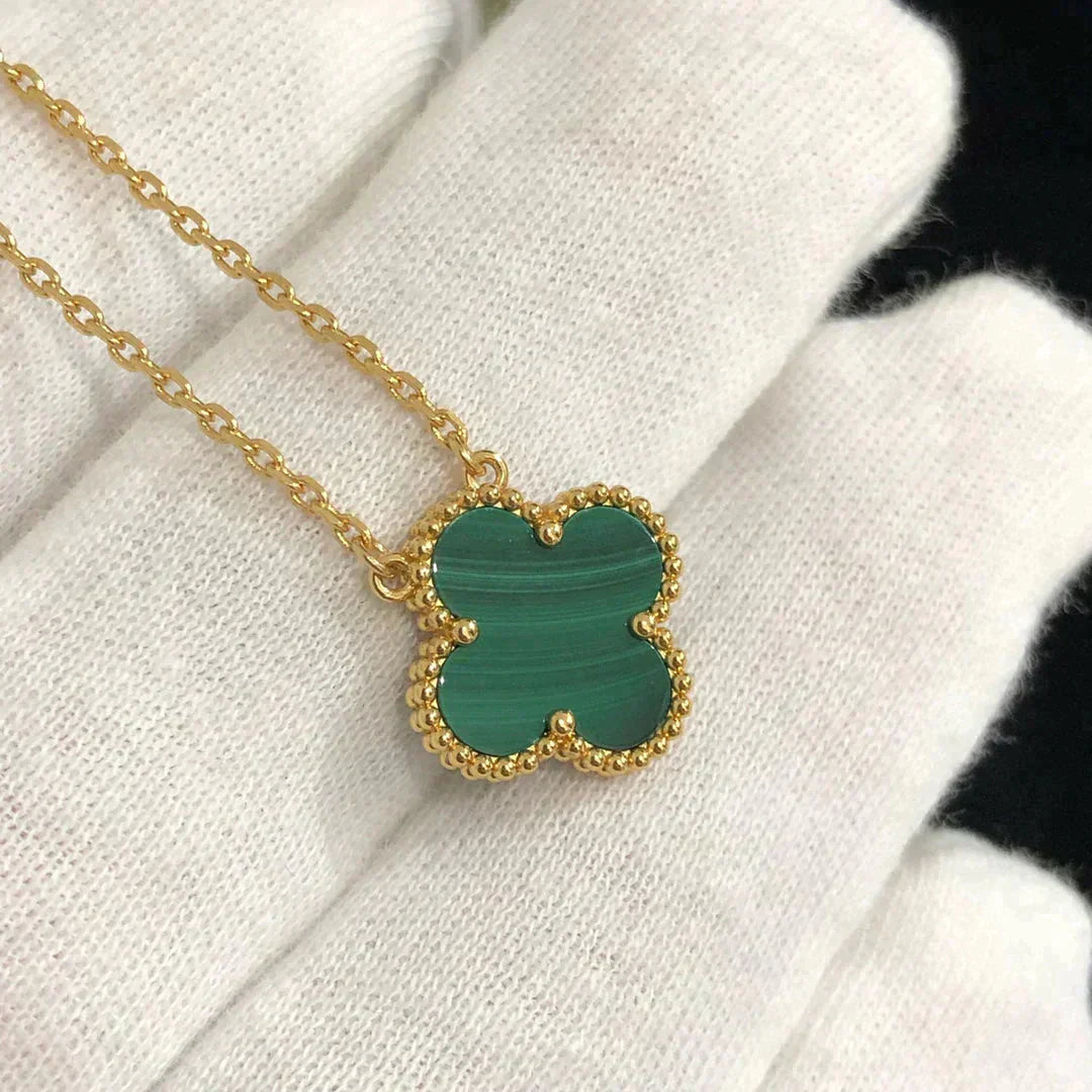 [Vicky]CLOVER 15MM MALACHITE SINGLE FLOWER  NECKLACE