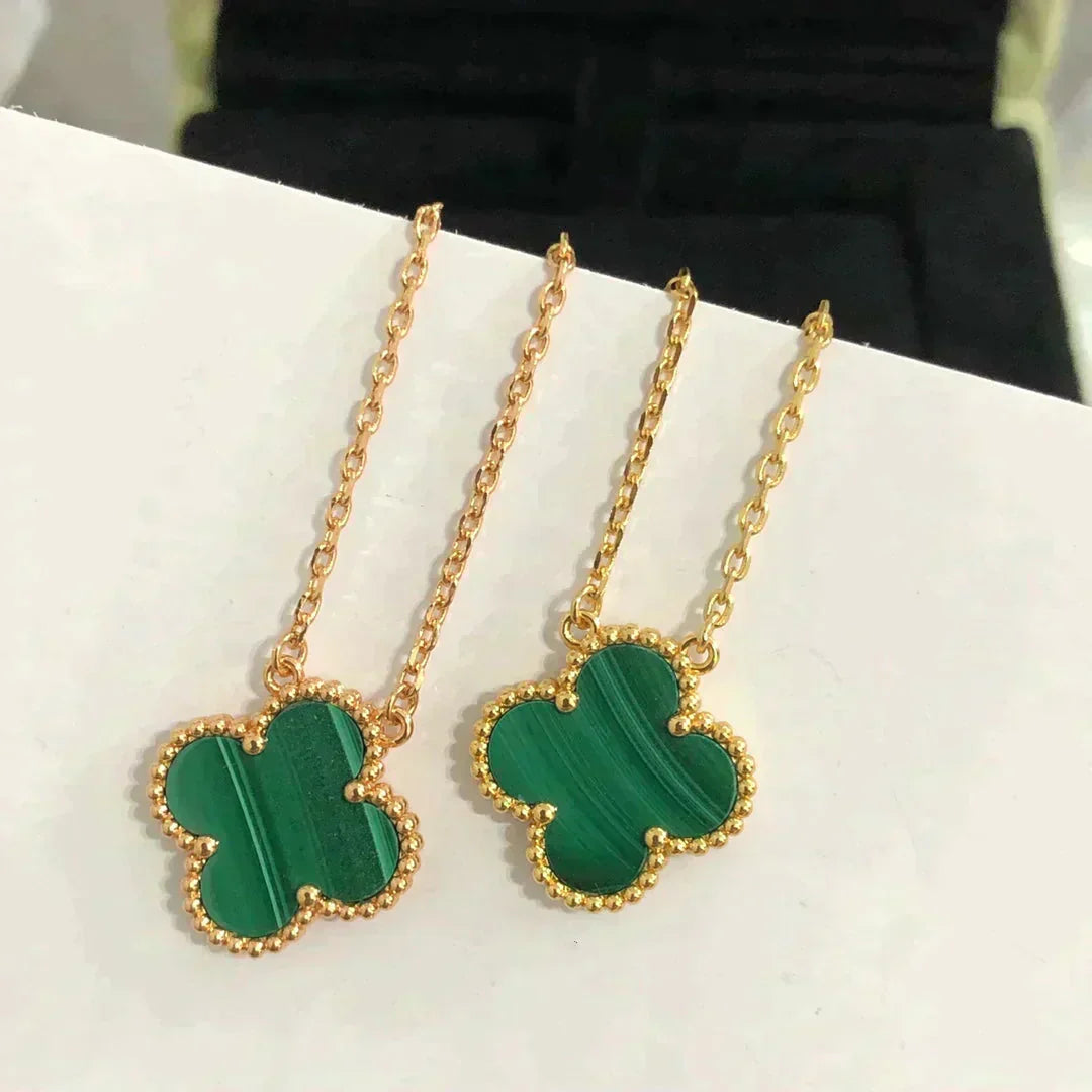 [Vicky]CLOVER 15MM MALACHITE SINGLE FLOWER  NECKLACE