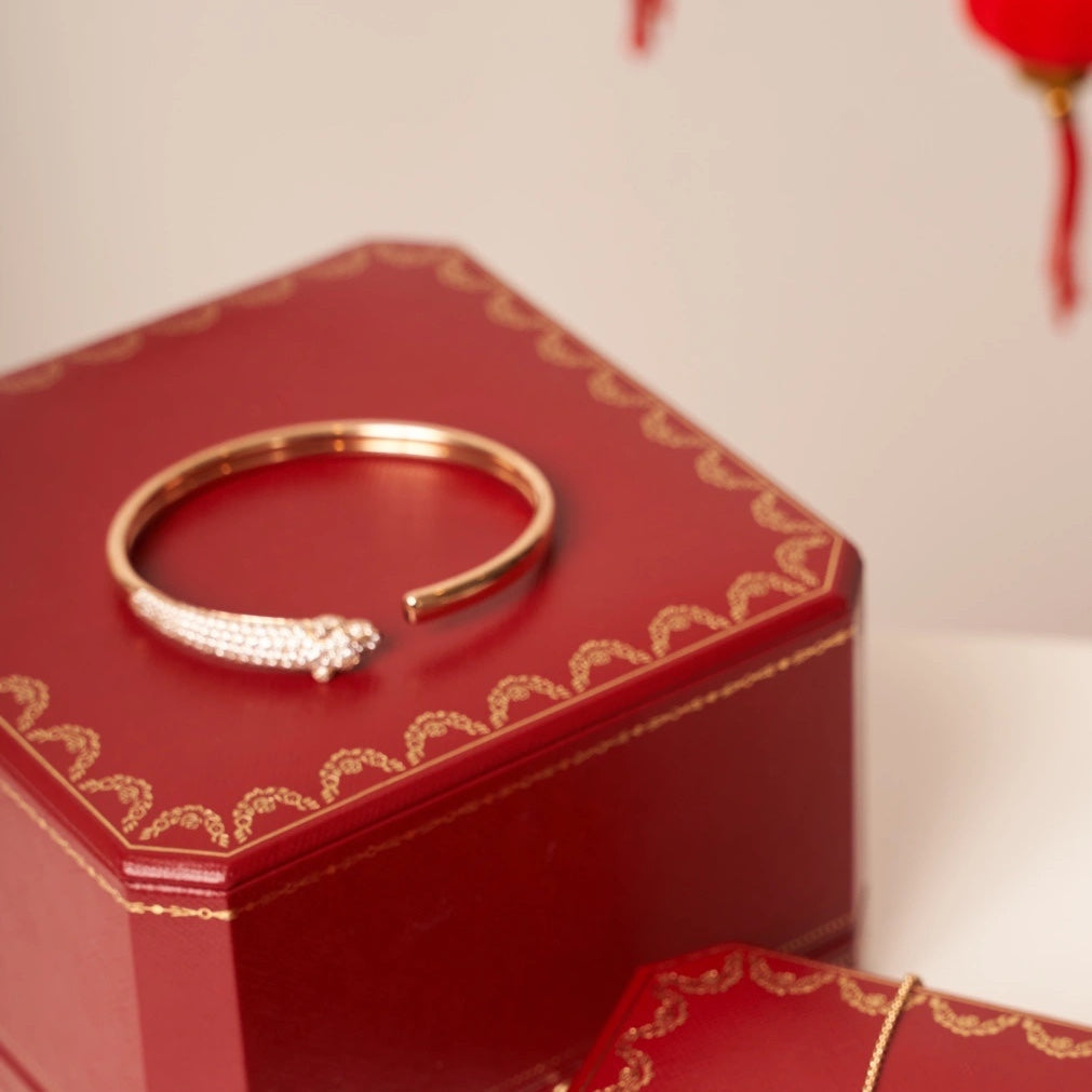 [Vicky]PANTHERE ROSE GOLD DIAMOND OPEN BRACELET