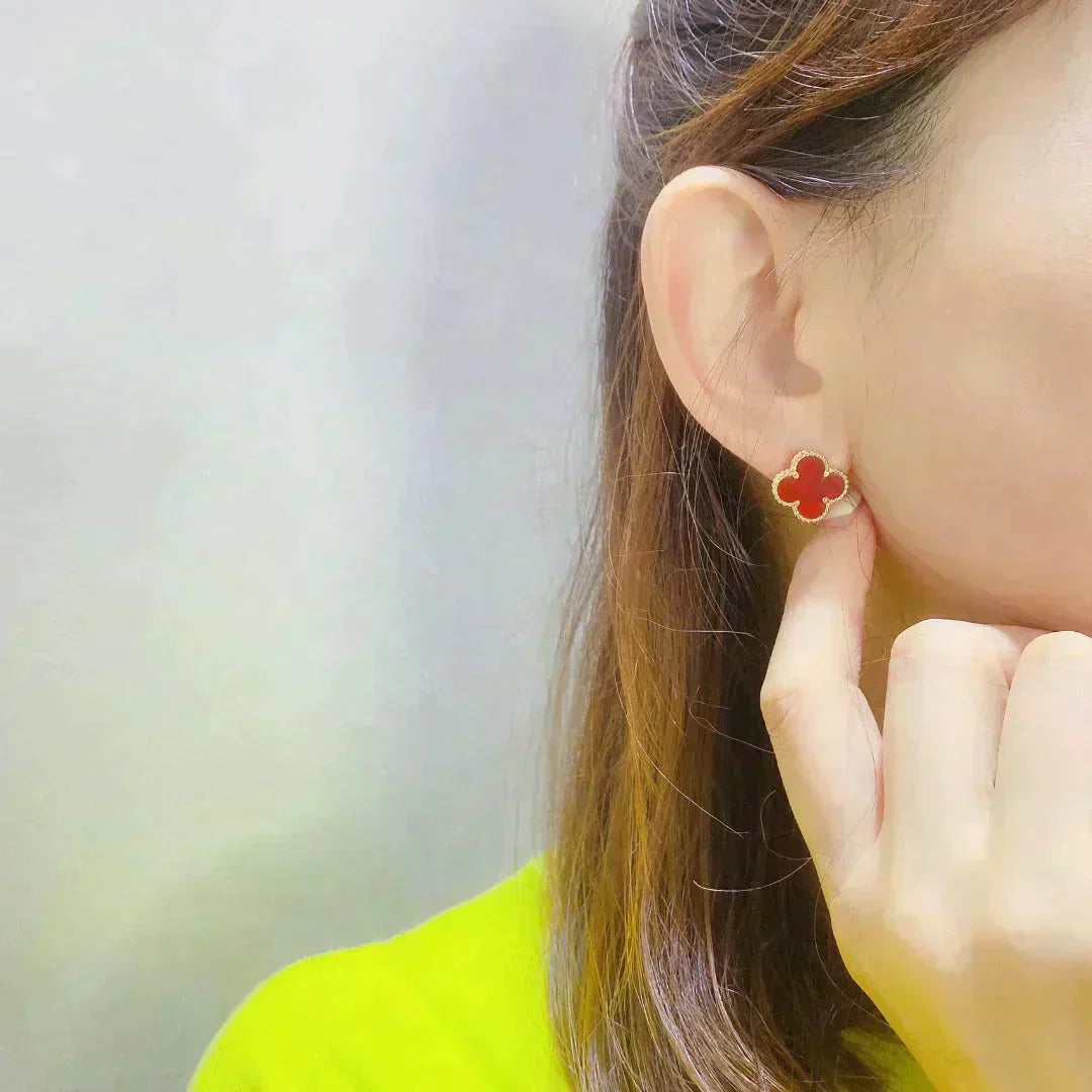 [Vicky]CLOVER MEDIUM 1 MOTIFS CARNELIAN  EARRINGS