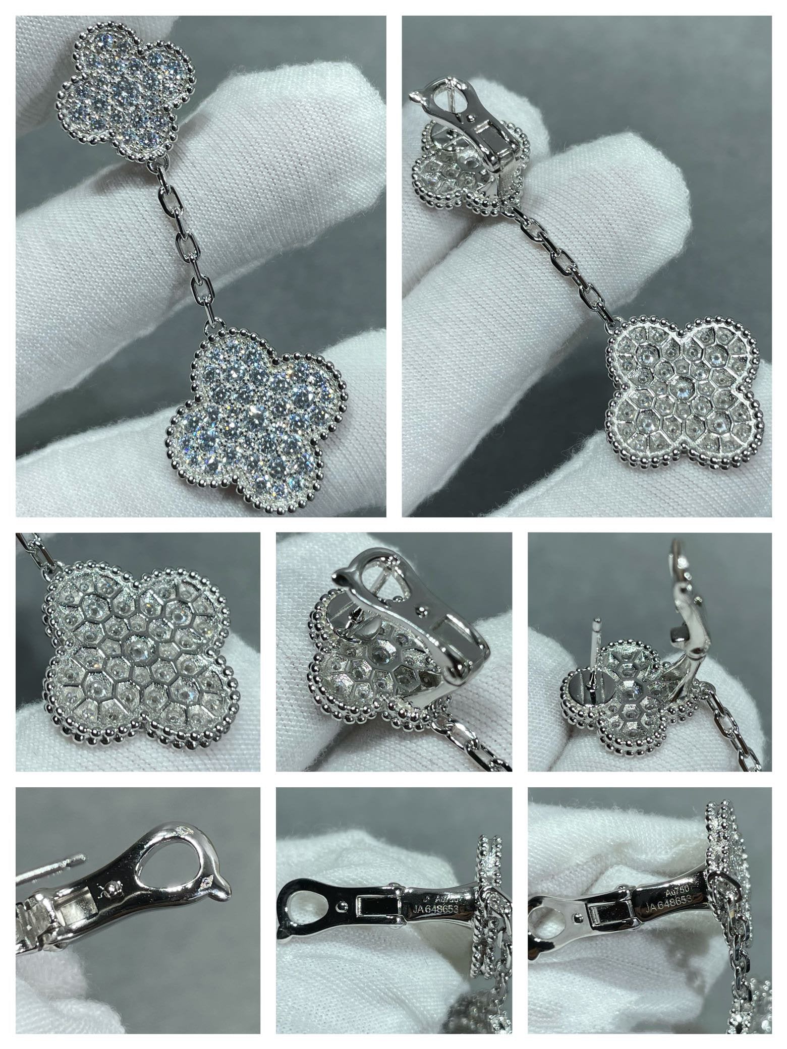 [Vicky]CLOVER 2 MOTIFS DIAMOND PAVED SILVER EARRINGS