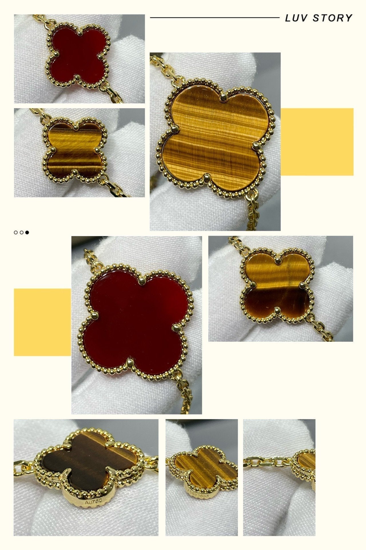 [Vicky]CLOVER 16 MOTIF CARNELIAN TIGER EYE ROSE GOLD NECKLACE