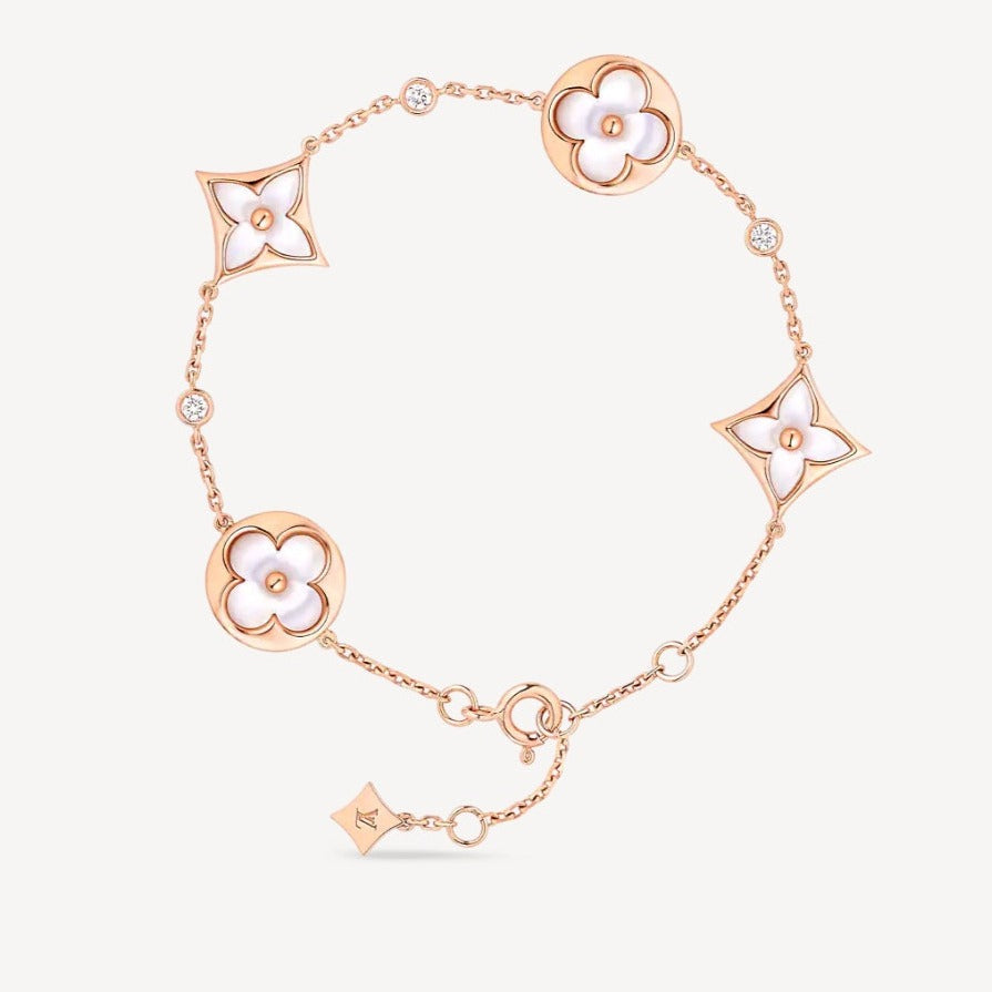[Vicky]STAR AND SUN 4 MOTIF WHITE MOP PINK GOLD BRACELET