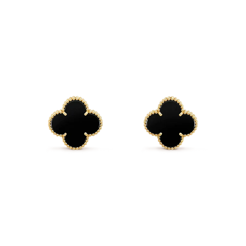 [Vicky]CLOVER MEDIUM 1 MOTIFS  ONYX STUD EARRINGS