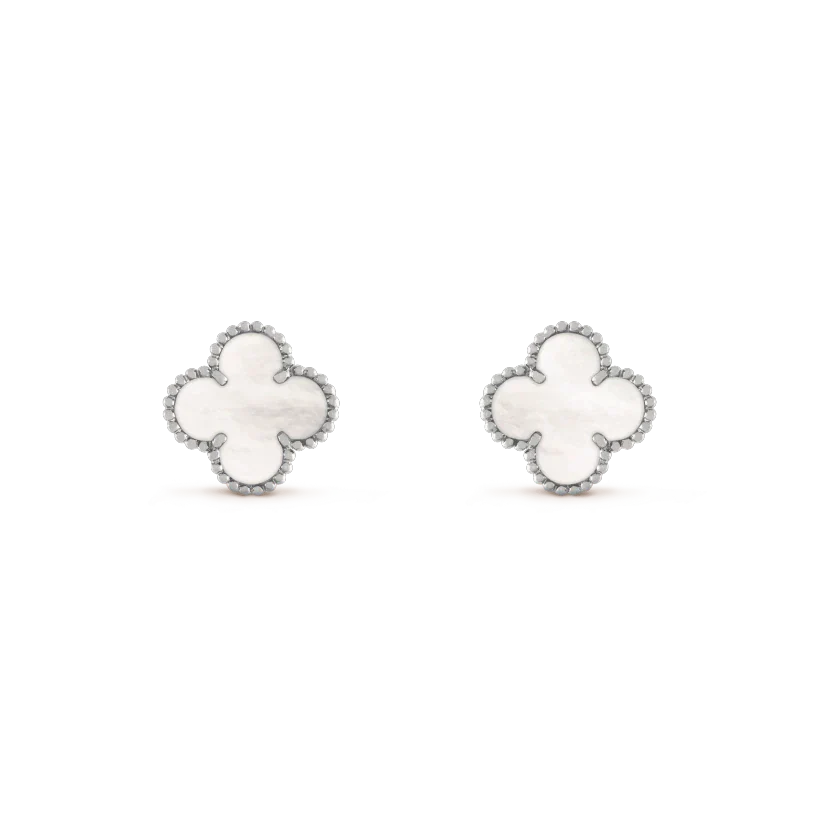 [Vicky]CLOVER MEDIUM 1 MOTIFS  WHITE MOP EARRINGS SILVER