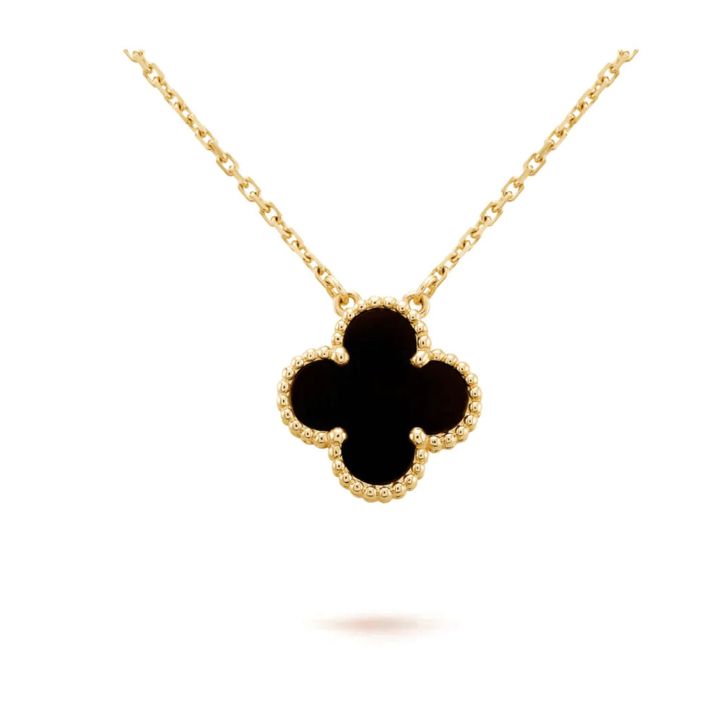 [Vicky]CLOVER 15MM BLACK ONYX SINGLE FLOWER NECKLACE