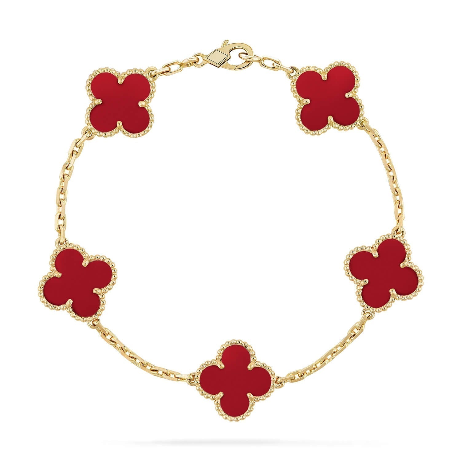 [Vicky]CLOVER 5 MOTIFS RED AGATE  BRACELET