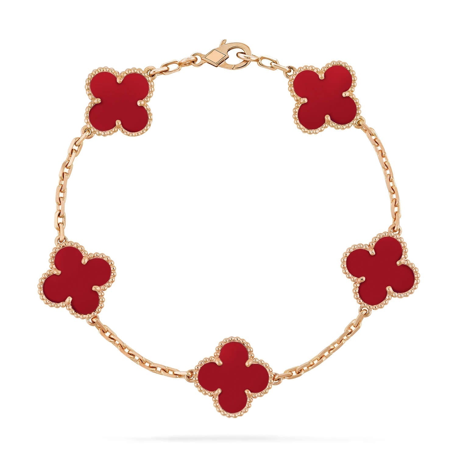[Vicky]CLOVER 5 MOTIFS RED AGATE  BRACELET