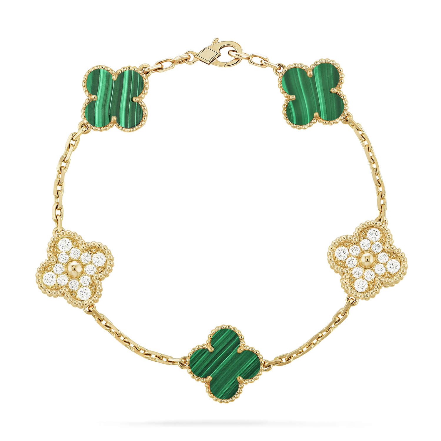[Vicky]CLOVER  5 MOTIF MALACHITE DIAMOND BRACELET