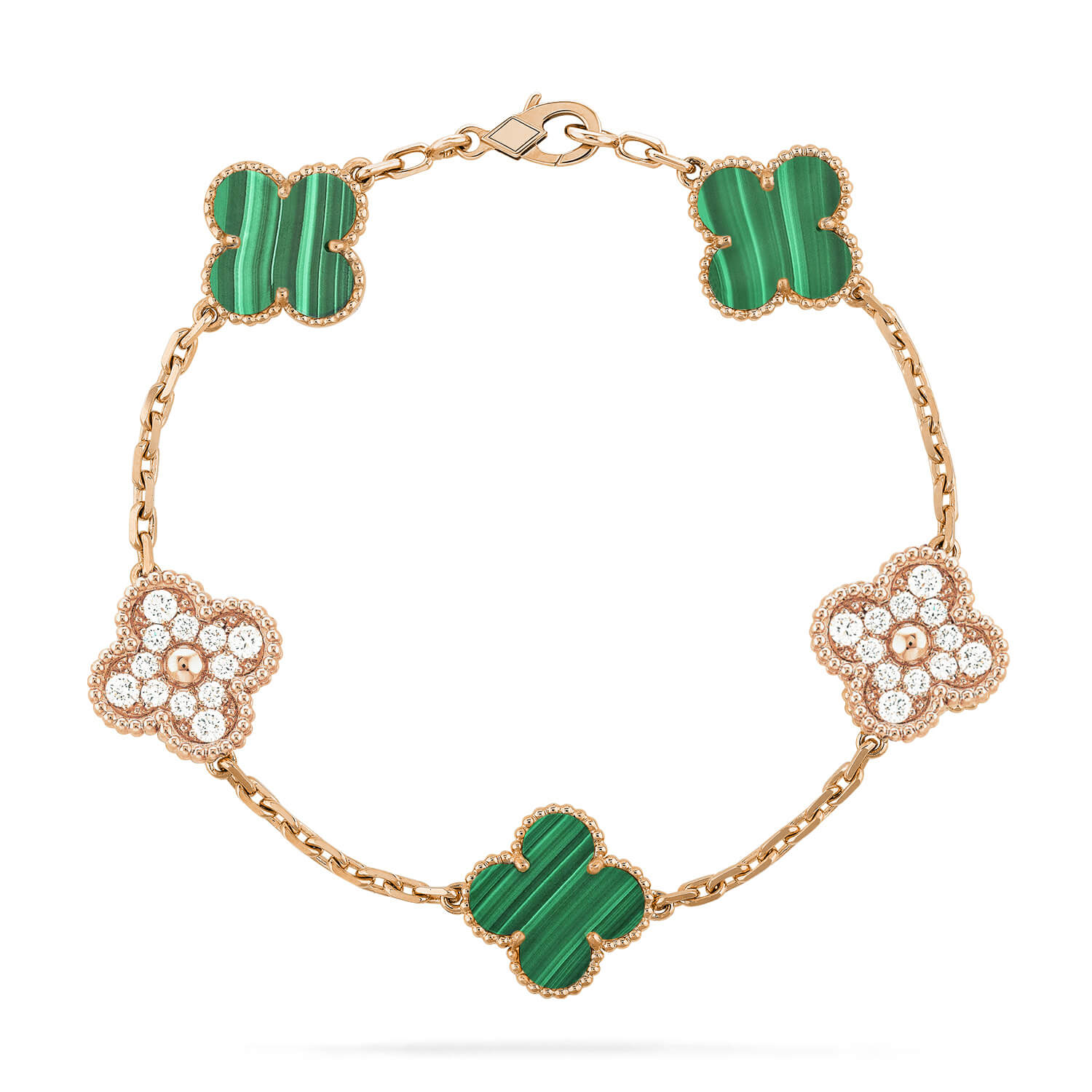 [Vicky]CLOVER  5 MOTIF MALACHITE DIAMOND BRACELET