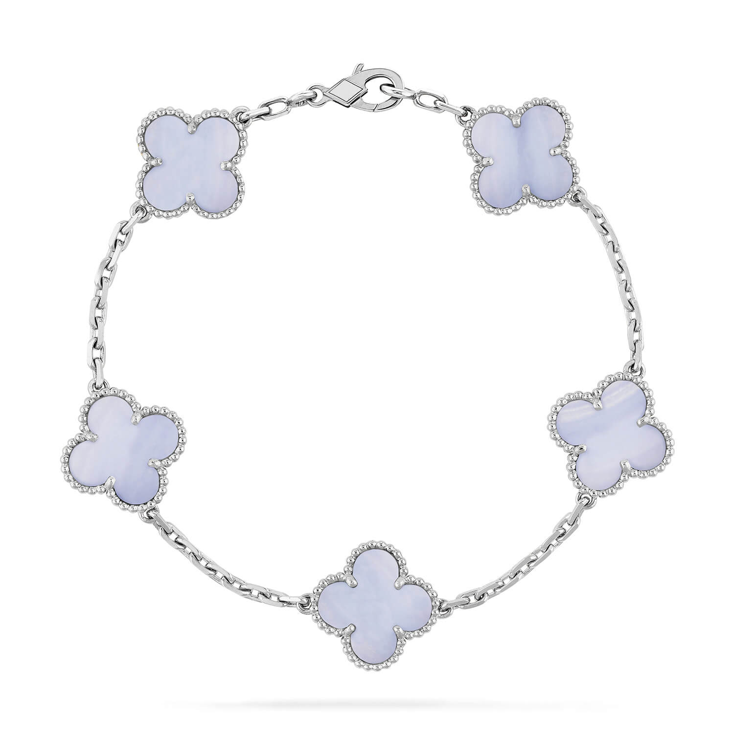 [Vicky]CLOVER  5 MOTIF PURPLE CHALCEDONY BRACELET SILVER