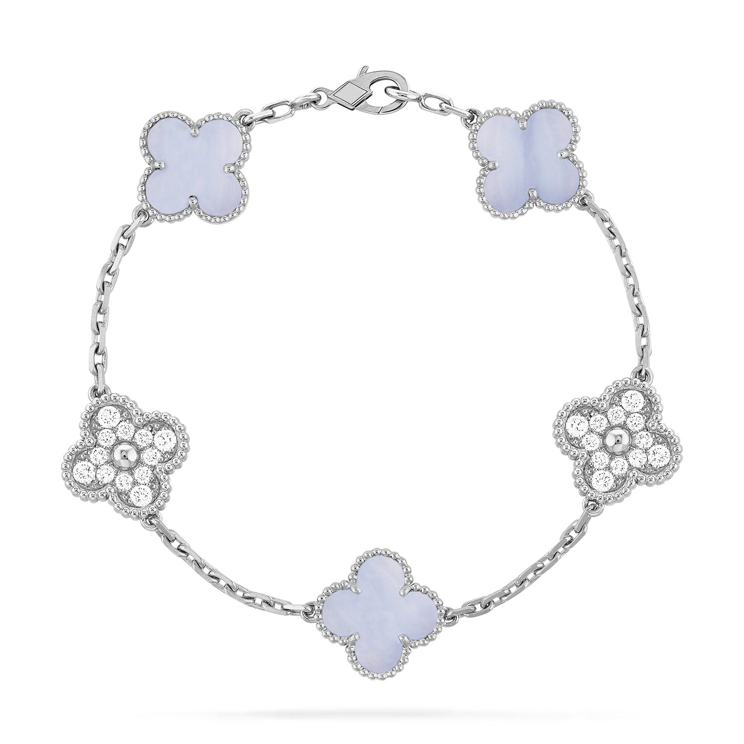 [Vicky]CLOVER  5 MOTIF DIAMOND PURPLE CHALCEDONY BRACELET SILVER