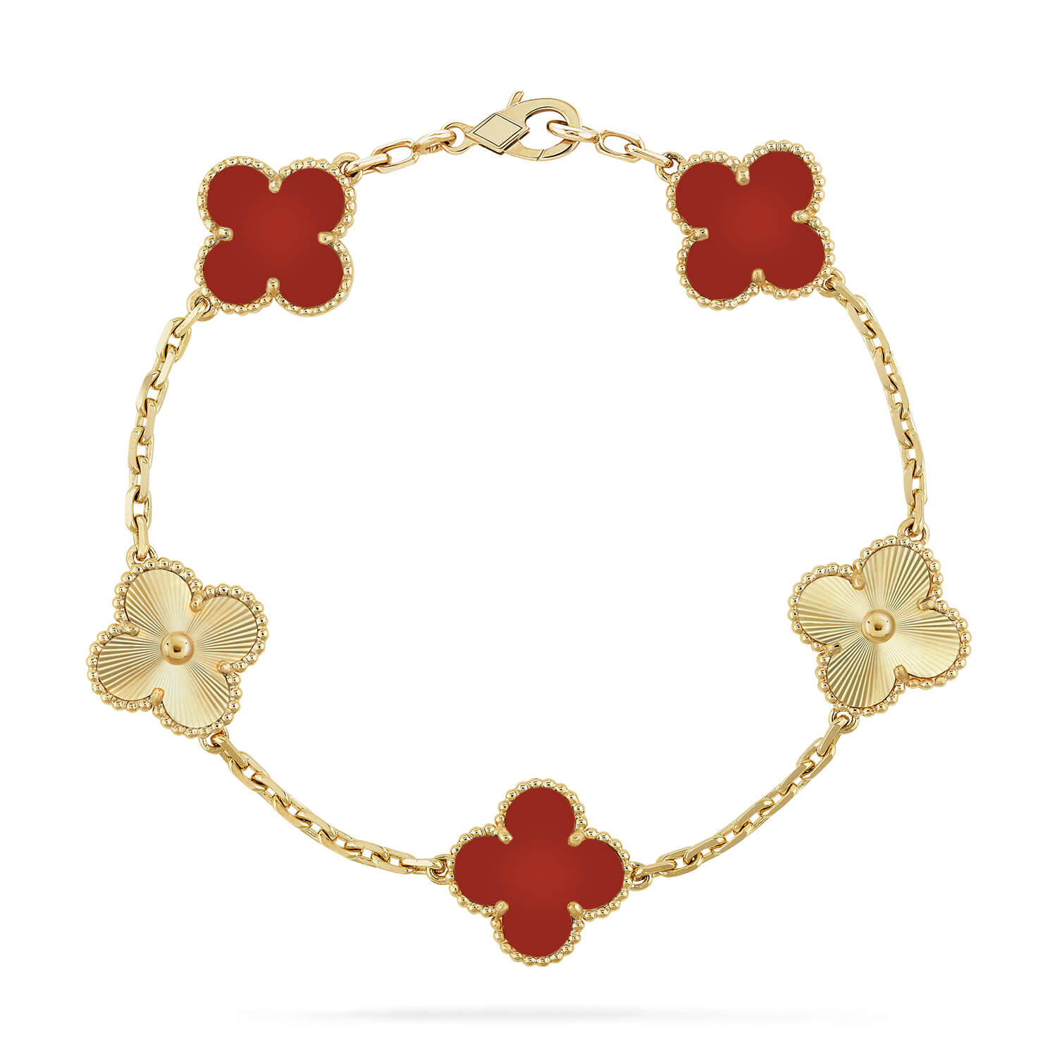 [Vicky]CLOVER  5 MOTIFS CARNELIAN GOLD BRACELET