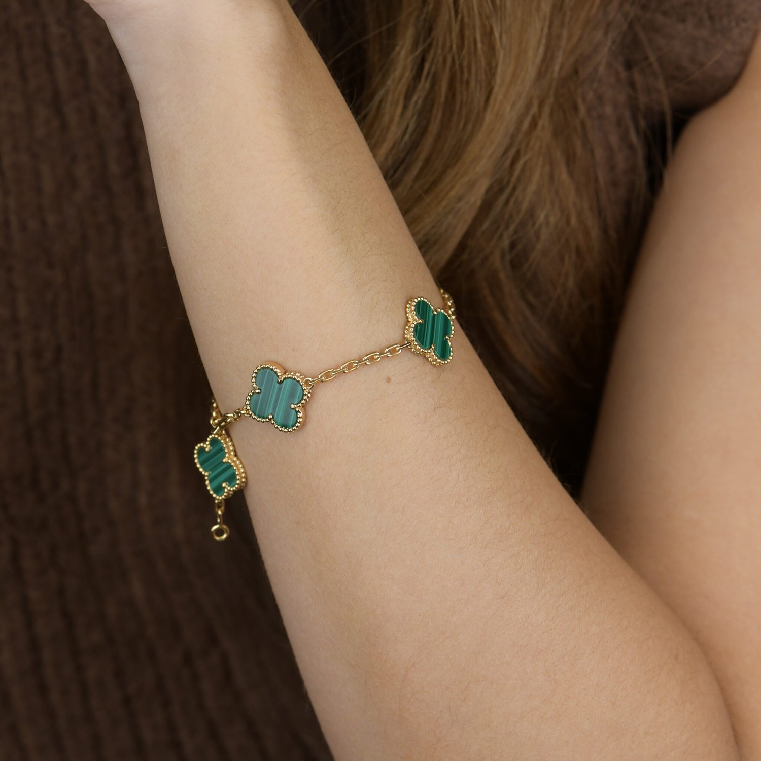 [Vicky]CLOVER 5 MOTIFS MALACHITE BRACELET