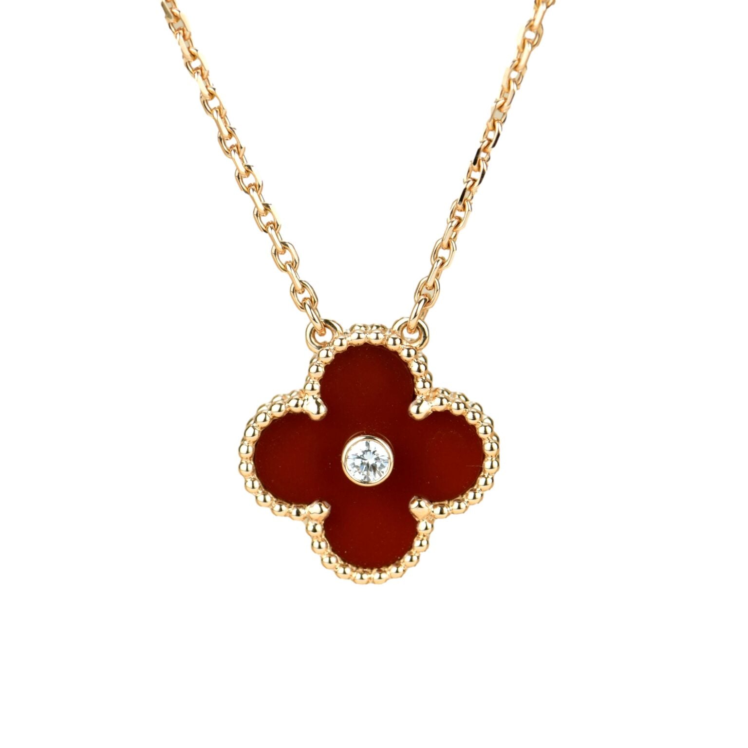 [Vicky]CLOVER 15MM DIAMOND CARNELIAN NECKLACE
