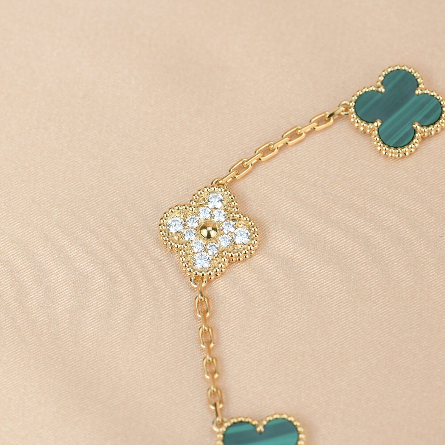 [Vicky]CLOVER  5 MOTIF MALACHITE DIAMOND BRACELET