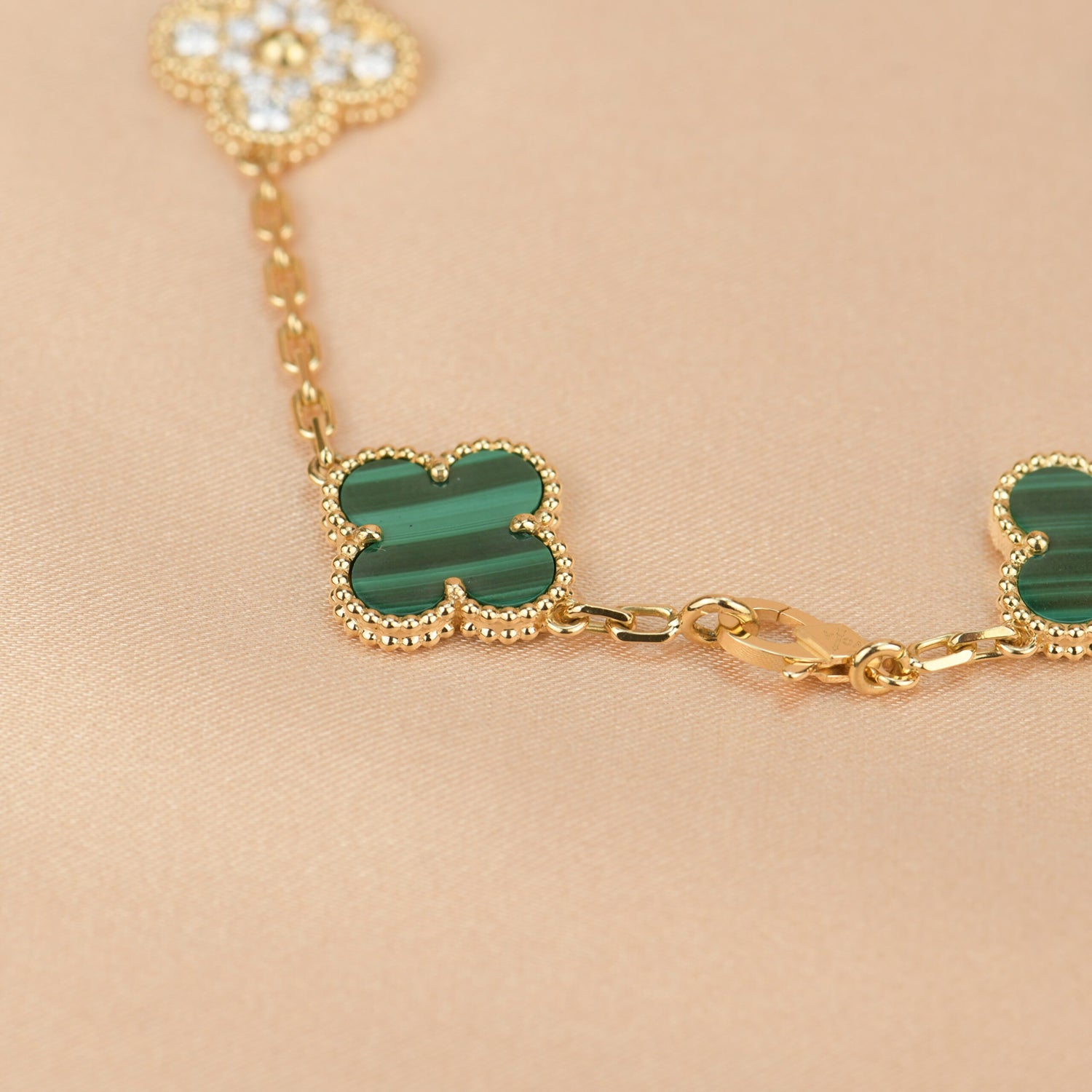 [Vicky]CLOVER  5 MOTIF MALACHITE DIAMOND BRACELET