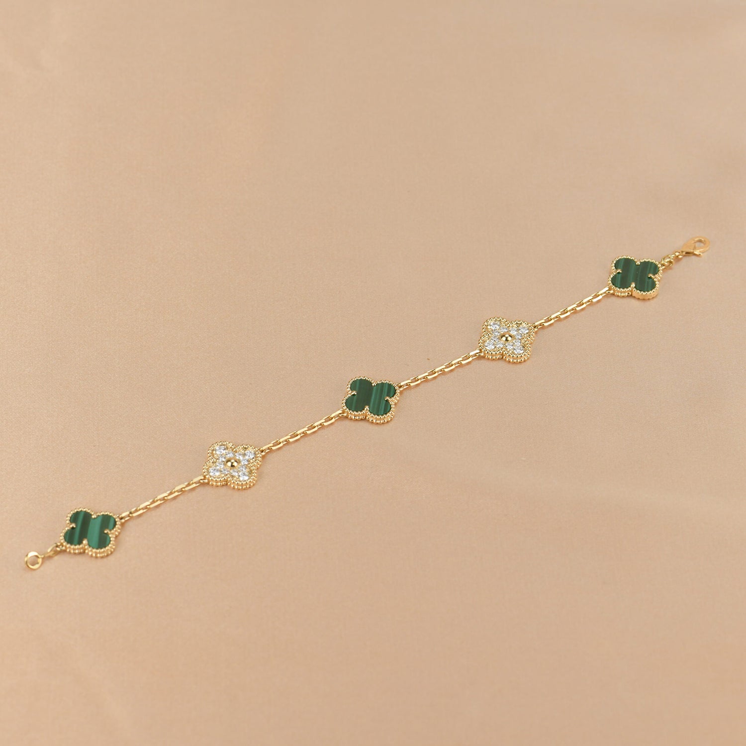 [Vicky]CLOVER  5 MOTIF MALACHITE DIAMOND BRACELET
