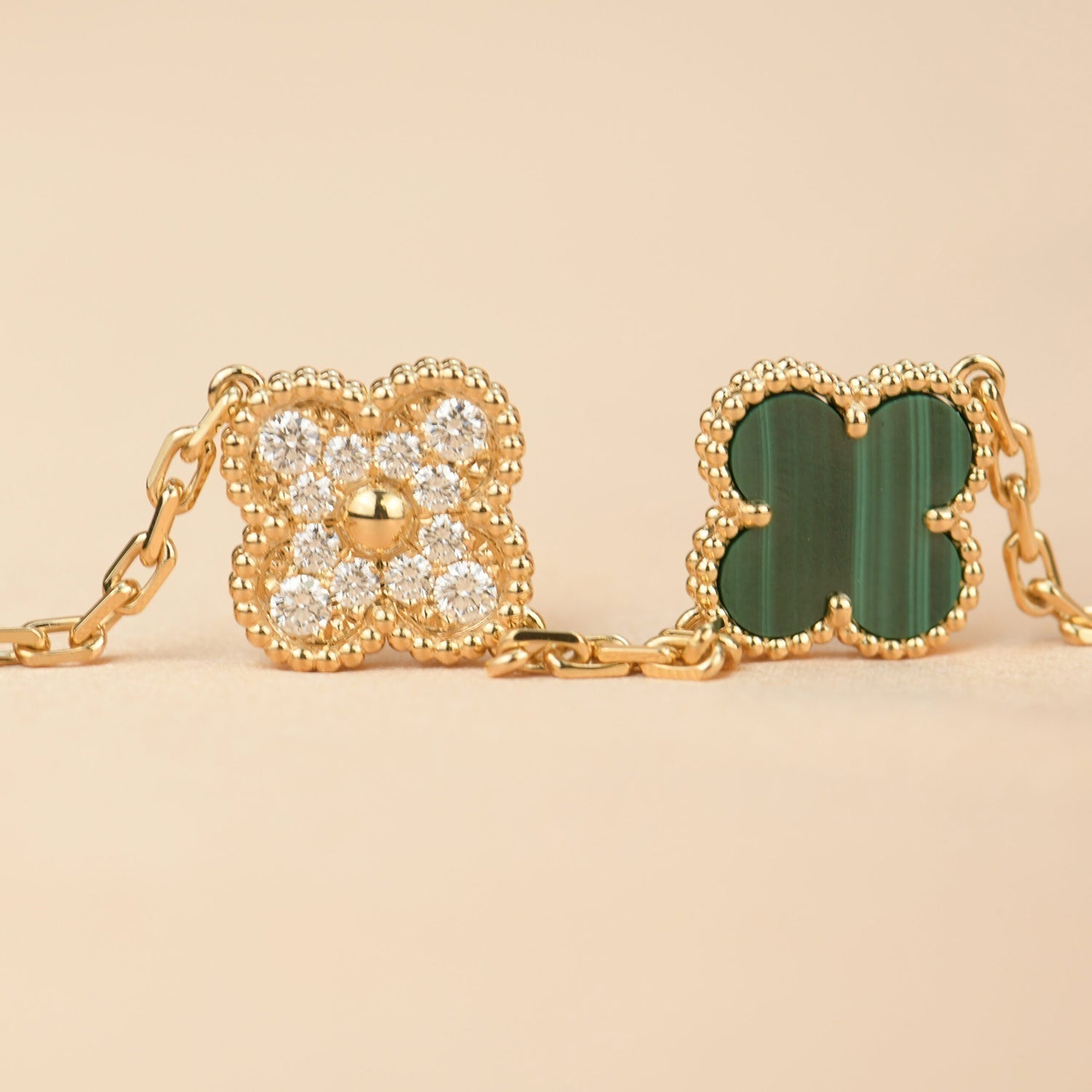 [Vicky]CLOVER  5 MOTIF MALACHITE DIAMOND BRACELET