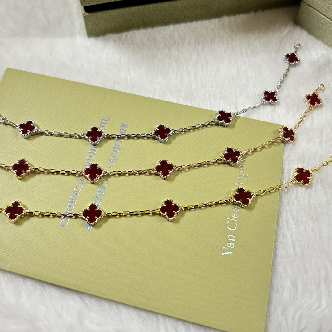 [Vicky]CLOVER 6 MOTIF RED AGATE BRACELET