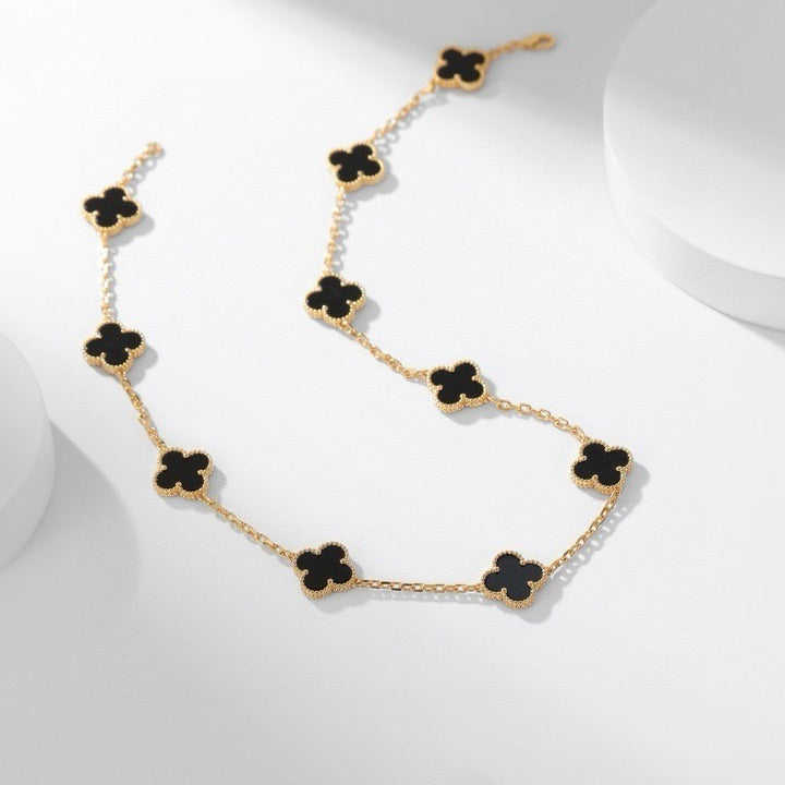 [Vicky]CLOVER 10 MOTIFS ONYX NECKLACE