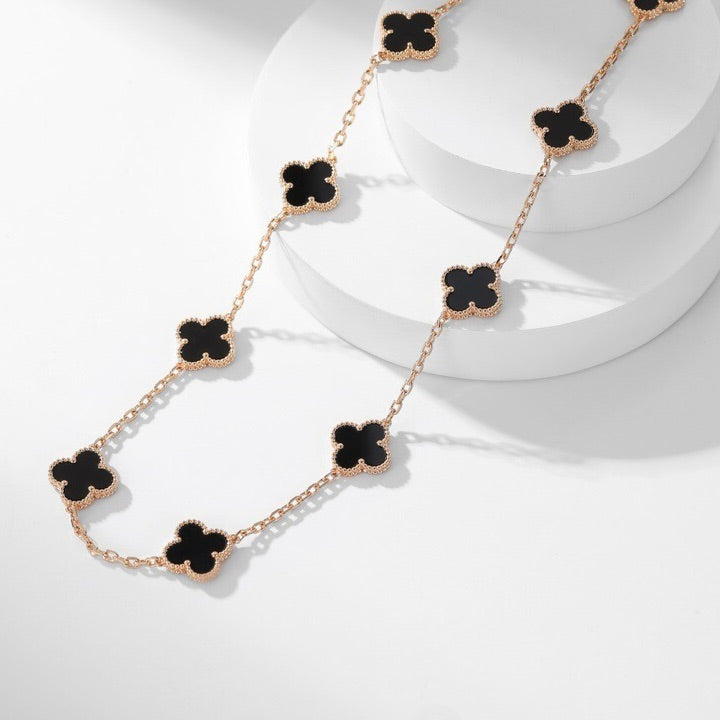 [Vicky]CLOVER 10 MOTIFS ONYX NECKLACE