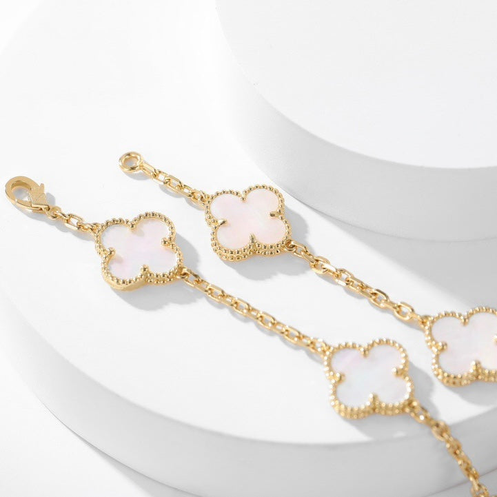[Vicky]CLOVER 10 MOTIFS WHITE MOTHER OF PEARL NECKLACE
