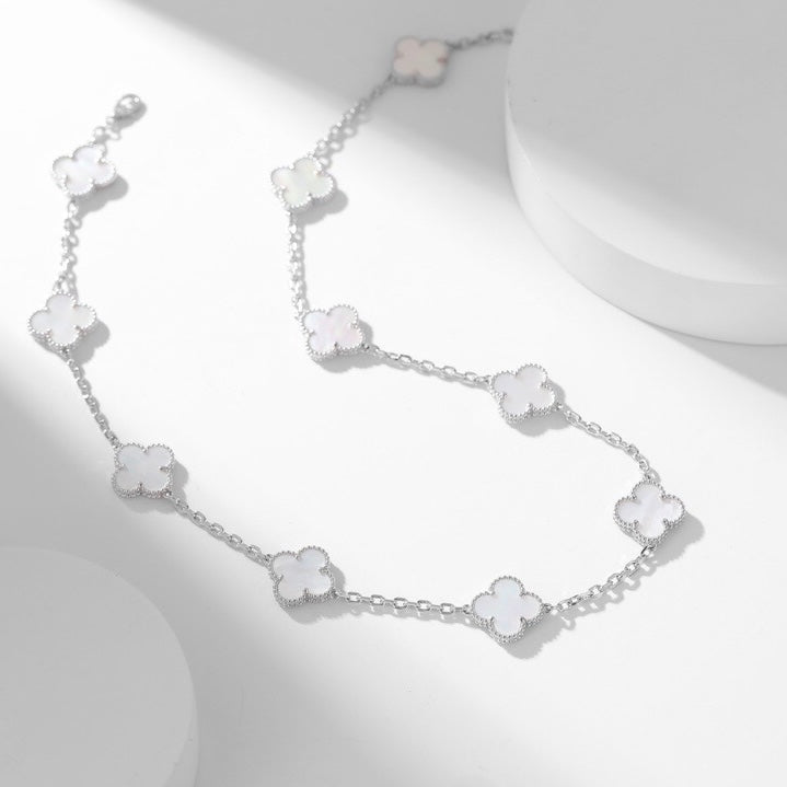 [Vicky]CLOVER 10 MOTIFS WHITE MOTHER OF PEARL NECKLACE
