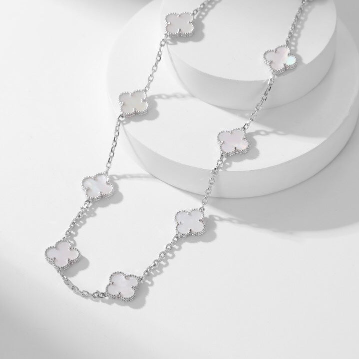 [Vicky]CLOVER 10 MOTIFS WHITE MOTHER OF PEARL NECKLACE