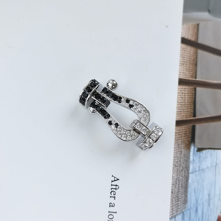 [Vicky]FORCE LARGE HORSESHOE BLACK WHITE DIAMOND BRACELET SILVER