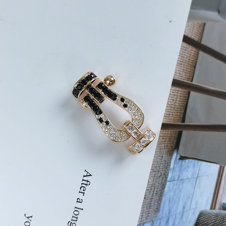 [Vicky]FORCE LARGE HORSESHOE BLACK WHITE DIAMOND BRACELET SILVER