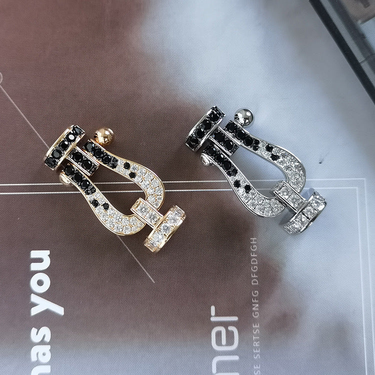 [Vicky]FORCE LARGE HORSESHOE BLACK WHITE DIAMOND BRACELET SILVER