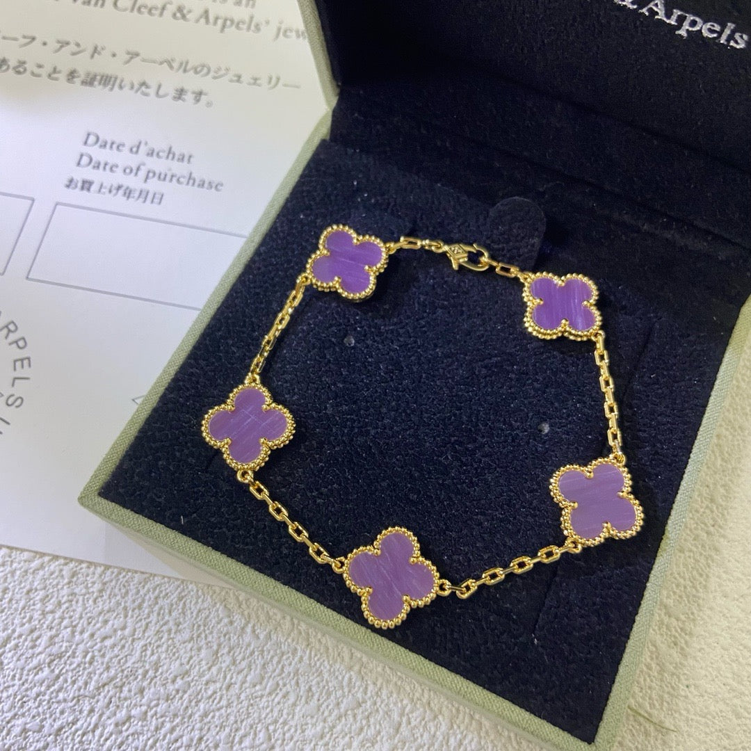[Vicky]CLOVER  5 MOTIFS  PURPLE VIOLET BRACELET