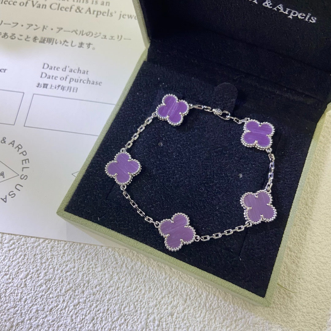 [Vicky]CLOVER  5 MOTIFS  PURPLE VIOLET BRACELET