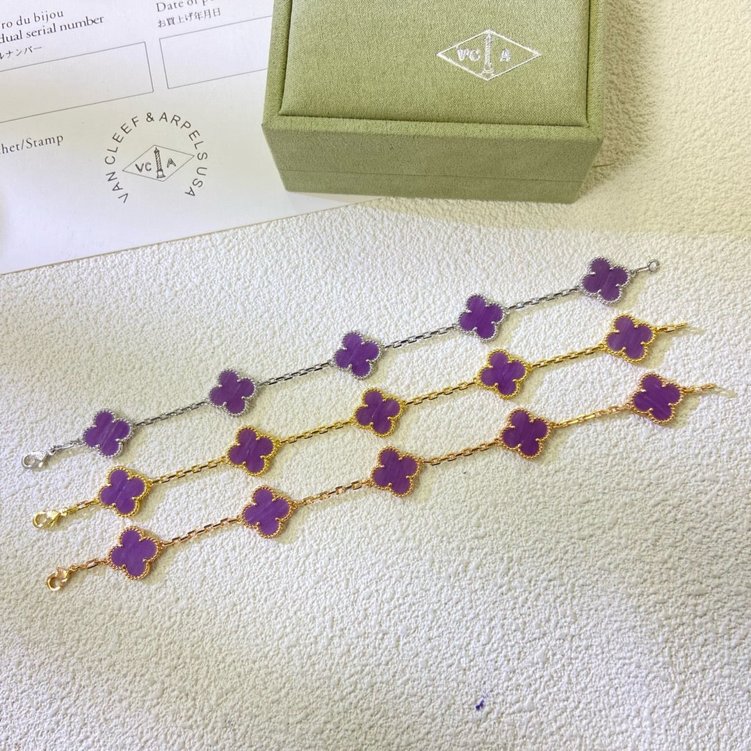 [Vicky]CLOVER  5 MOTIFS  PURPLE VIOLET BRACELET