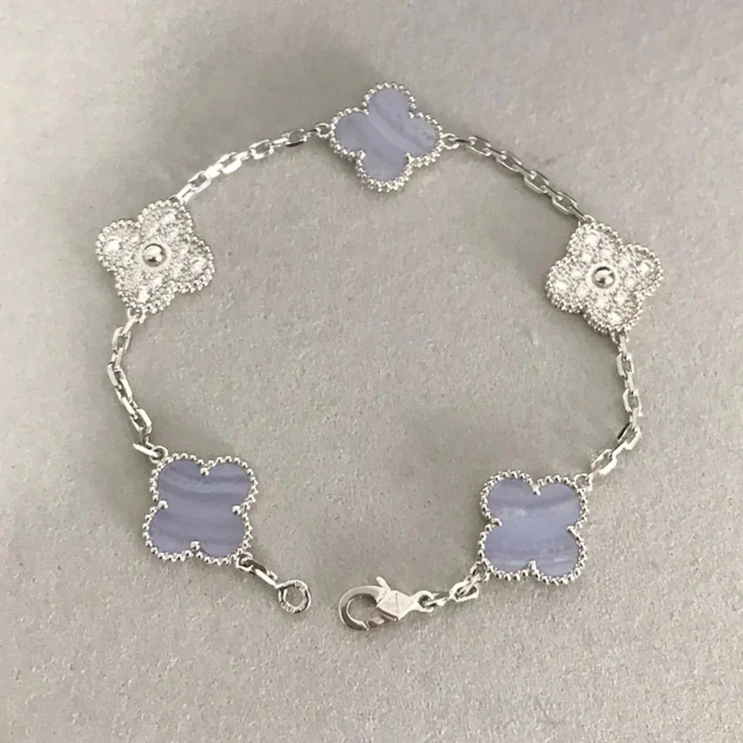 [Vicky]CLOVER  5 MOTIF DIAMOND PURPLE CHALCEDONY BRACELET SILVER