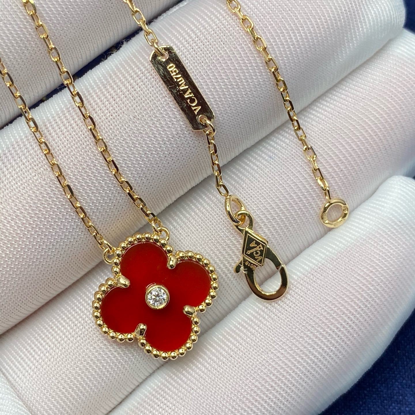 [Vicky]CLOVER 15MM DIAMOND CARNELIAN NECKLACE