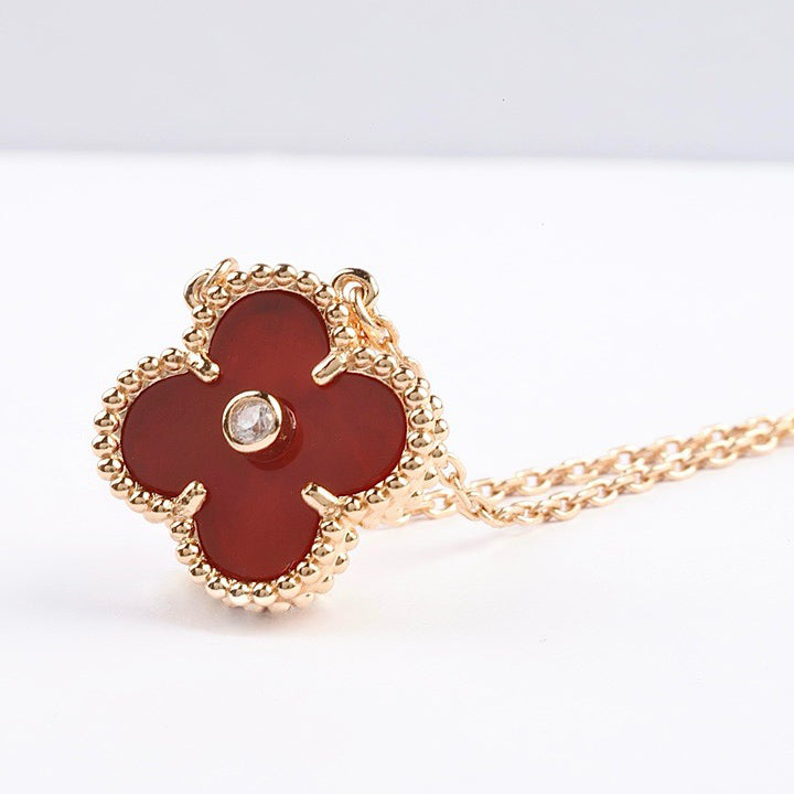 [Vicky]CLOVER 15MM DIAMOND CARNELIAN NECKLACE