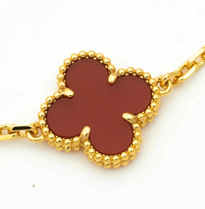 [Vicky]CLOVER  5 MOTIFS CARNELIAN GOLD BRACELET