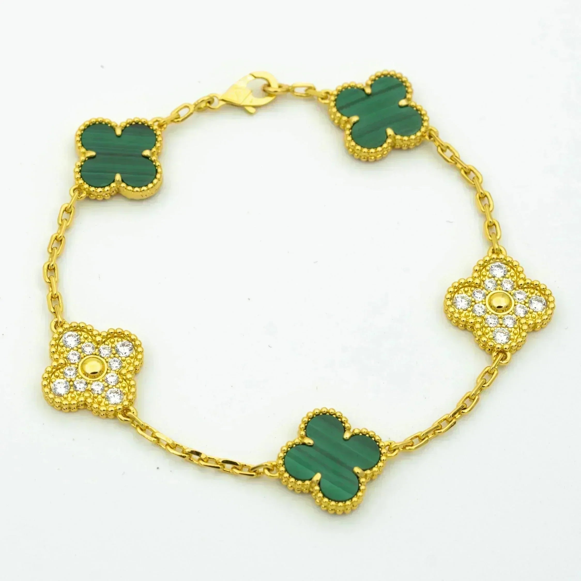 [Vicky]CLOVER  5 MOTIF MALACHITE DIAMOND BRACELET