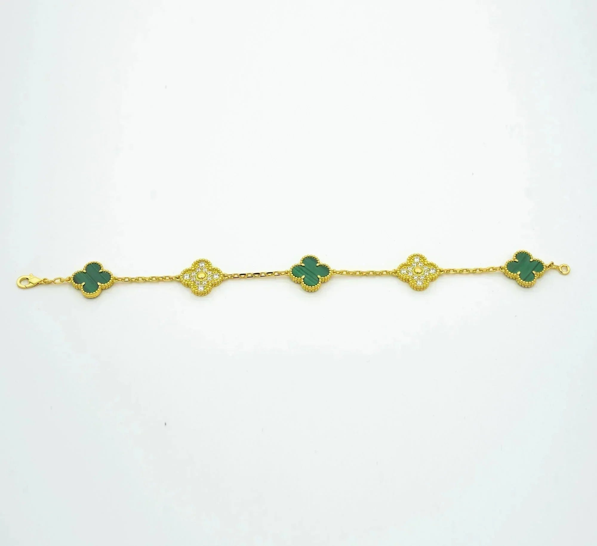 [Vicky]CLOVER  5 MOTIF MALACHITE DIAMOND BRACELET