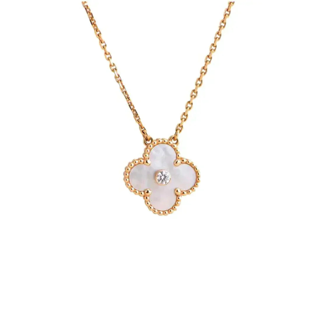 [Vicky]CLOVER 15MM DIAMOND WHITE FRITILLARIA NECKLACE