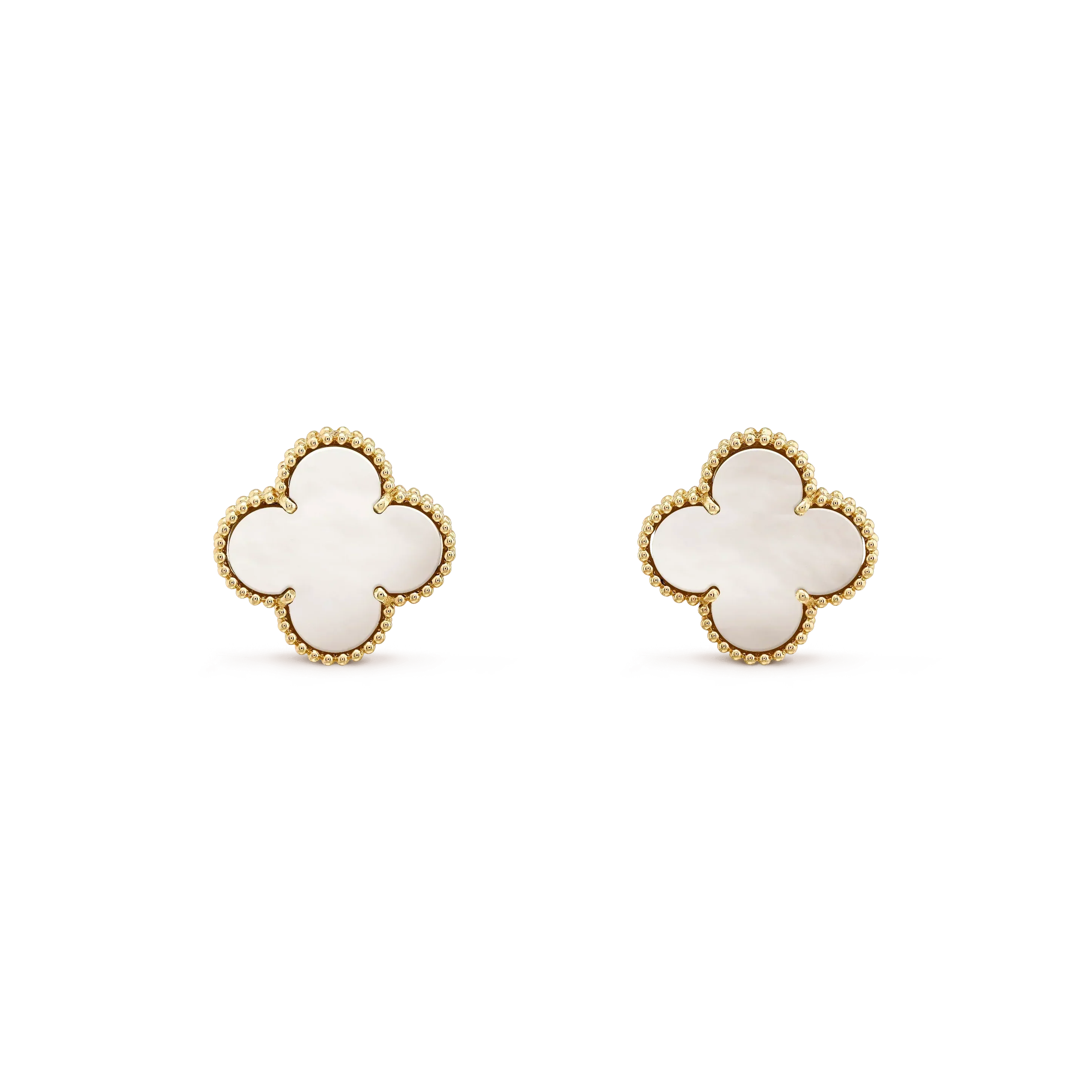 [Vicky]CLOVER MEDIUM 1 MOTIFS  WHITE MOP STUD EARRINGS